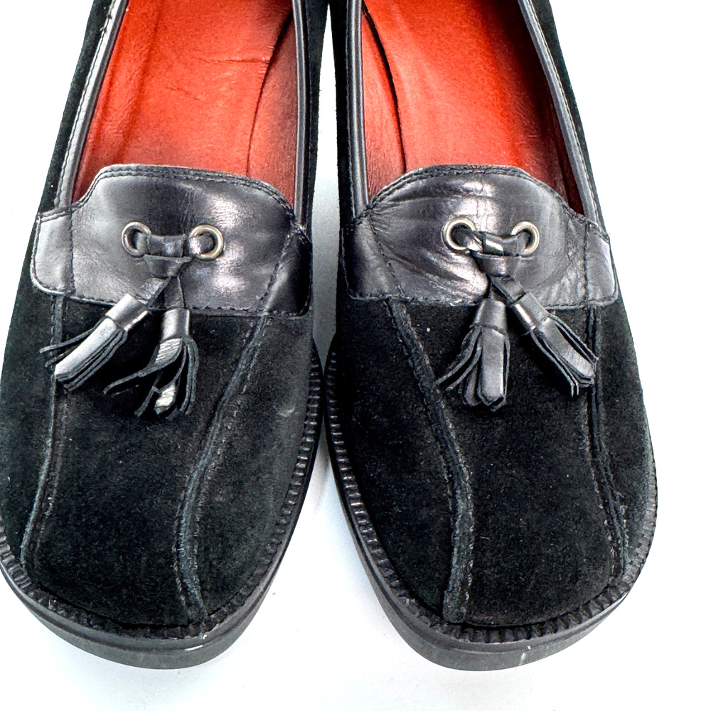 Donald Pliner Black Suede Leather Wedge Loafer Shoes Women Size 10 Tassel - Picture 5 of 6